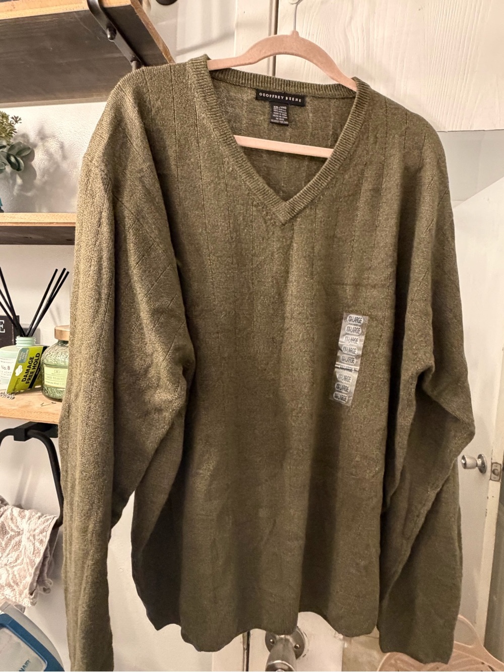 Geoffrey Beene Olive Green V-Neck Men's Sweater